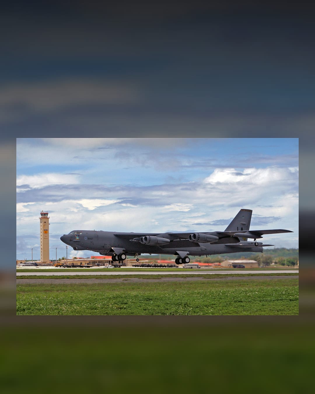 A U.S. Air Force B-52 Stratofortress takes off from Andersen Air Force Base