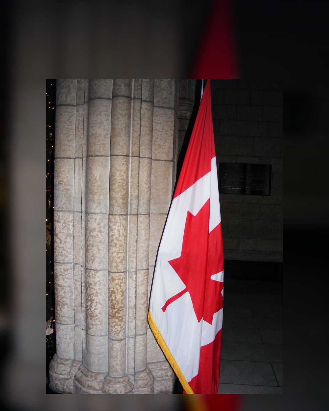 Canadian flag flying outside