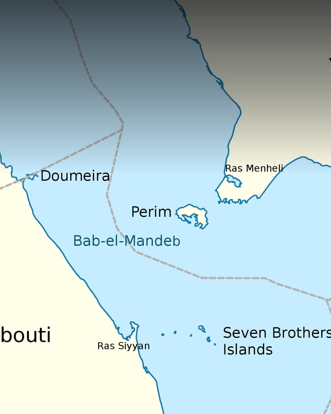 Map of the Bab el-Mandeb Strait between Yemen and Djibouti