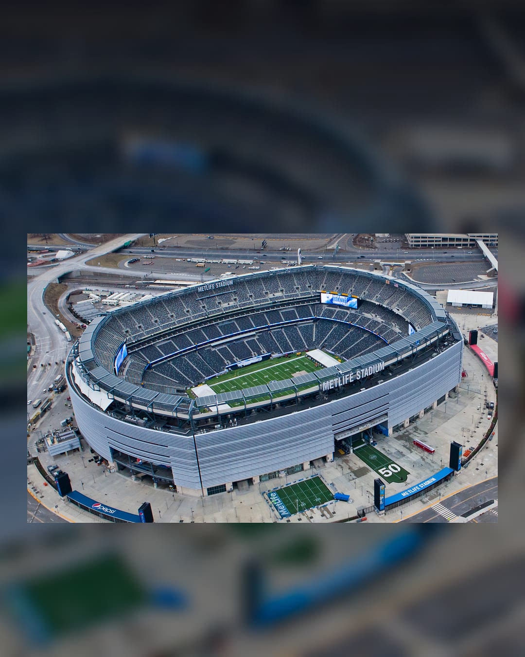 Aerial view of MetLife Stadium in East Rutherford, New Jersey