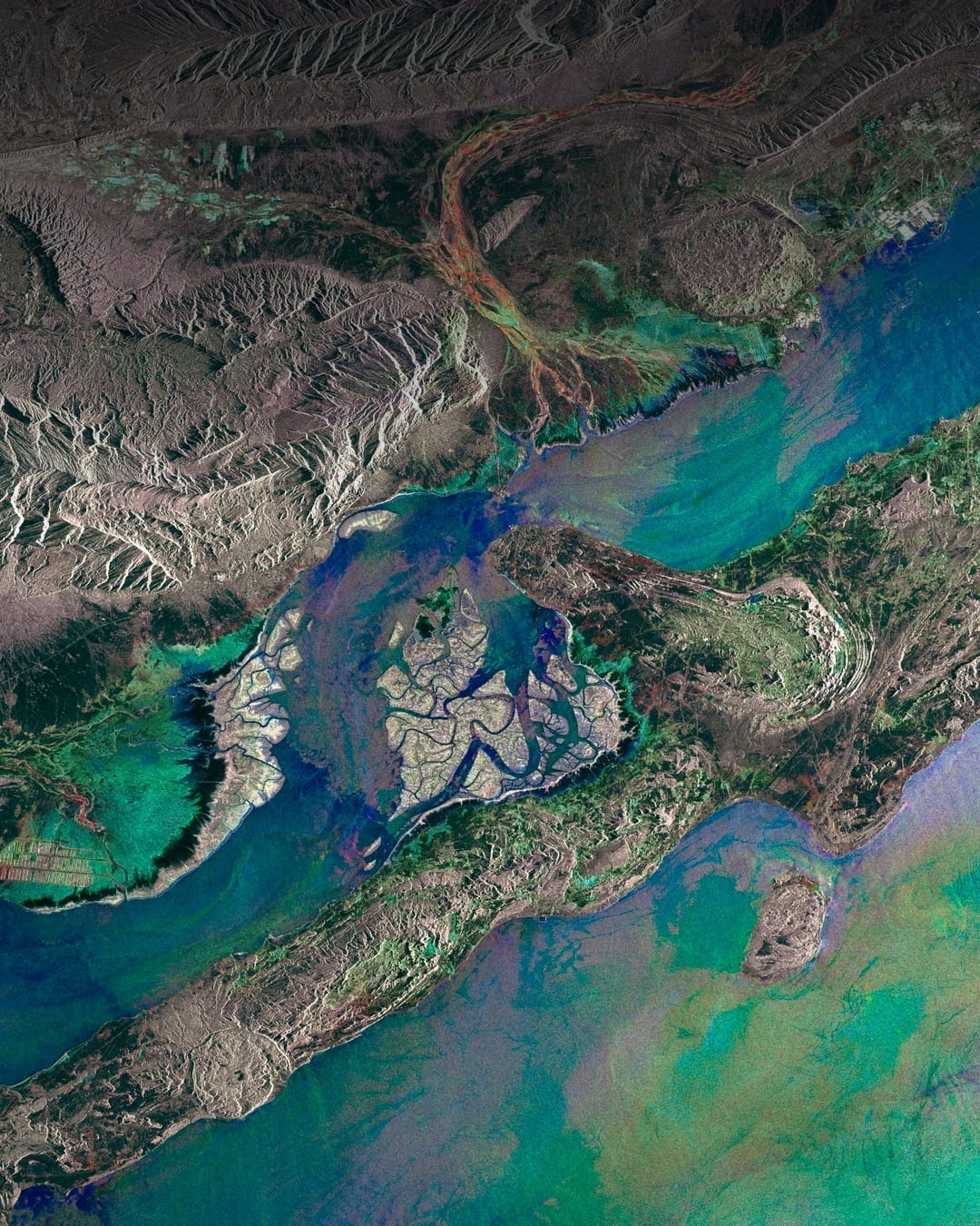 Satellite image of Iran's Qeshm Island near the Strait of Hormuz