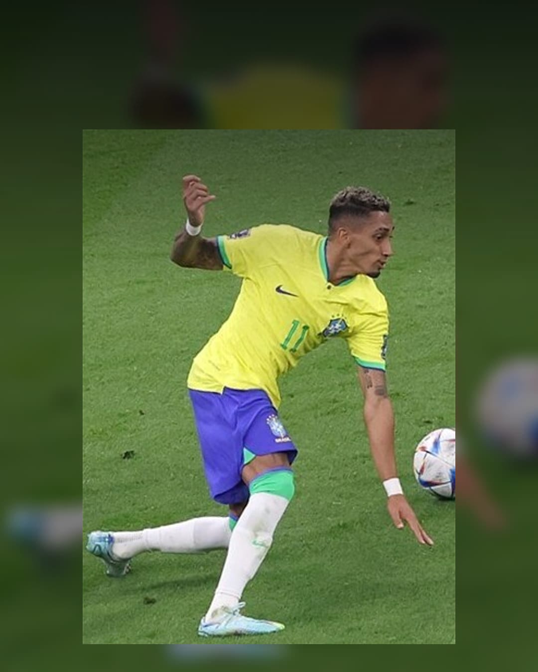 Raphinha playing for Brazil at the 2022 World Cup
