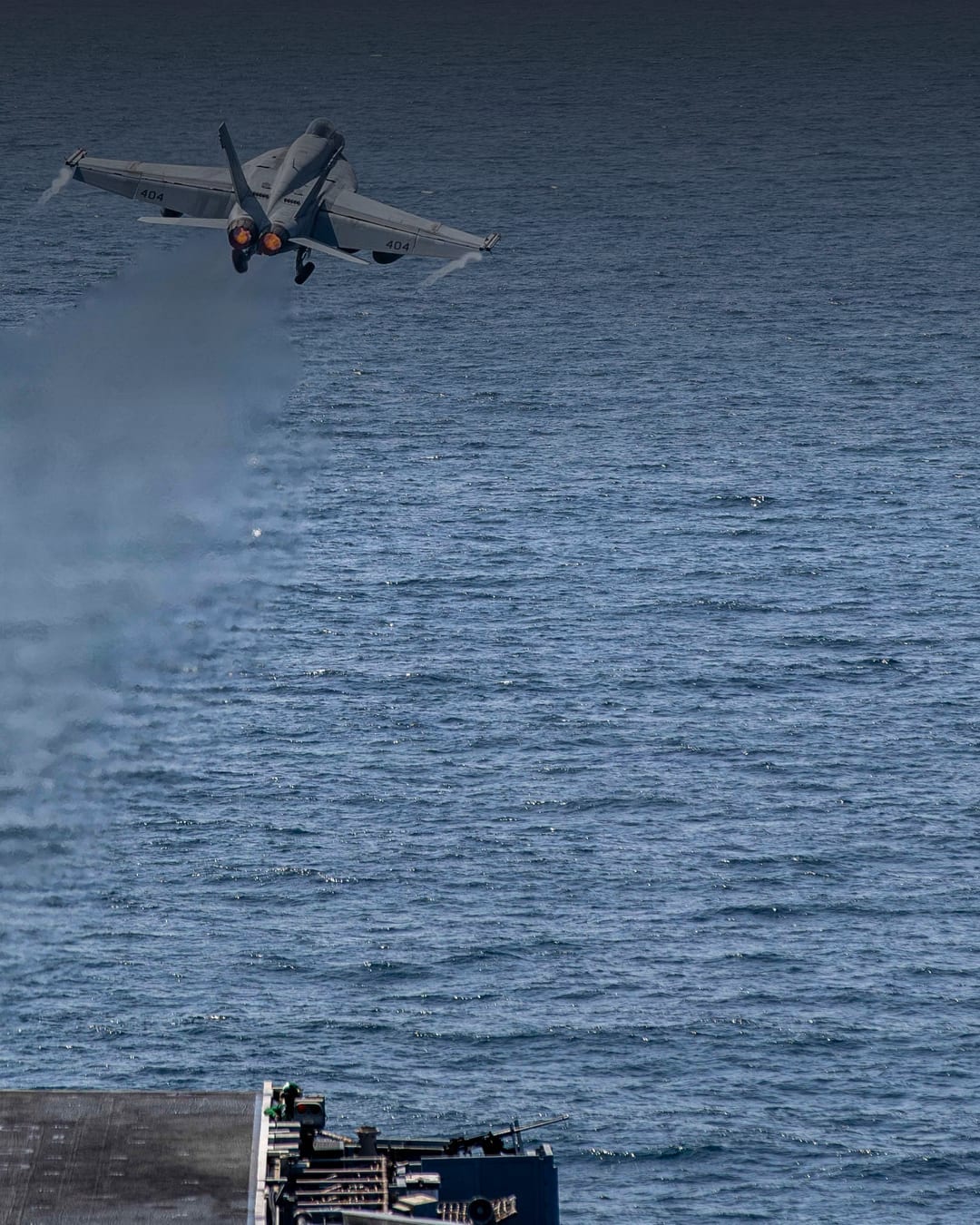 U.S. Navy F/A-18E Super Hornet launches from USS Abraham Lincoln during Operation Epic Fury