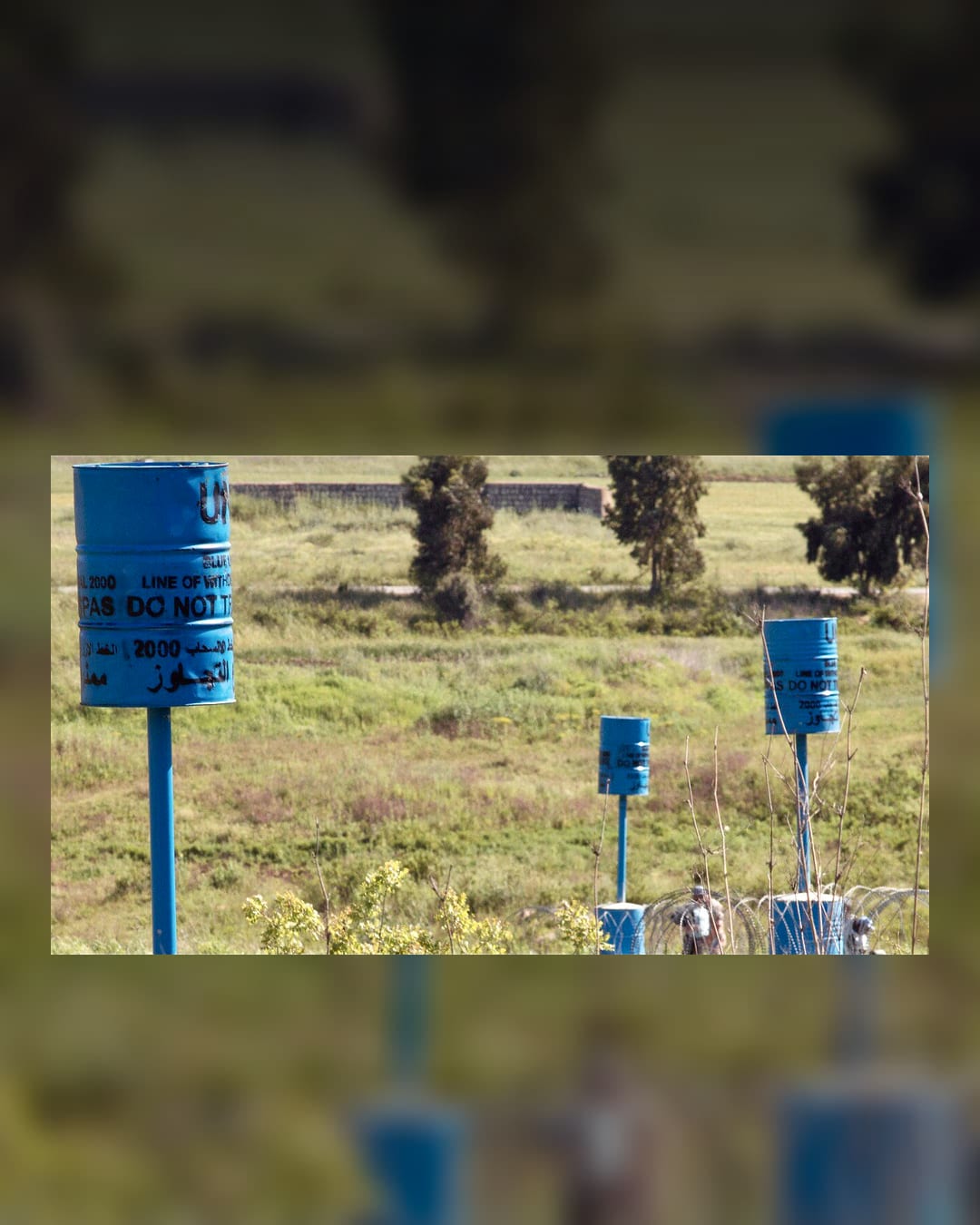 UN blue barrels marking the Blue Line between Israel and Lebanon