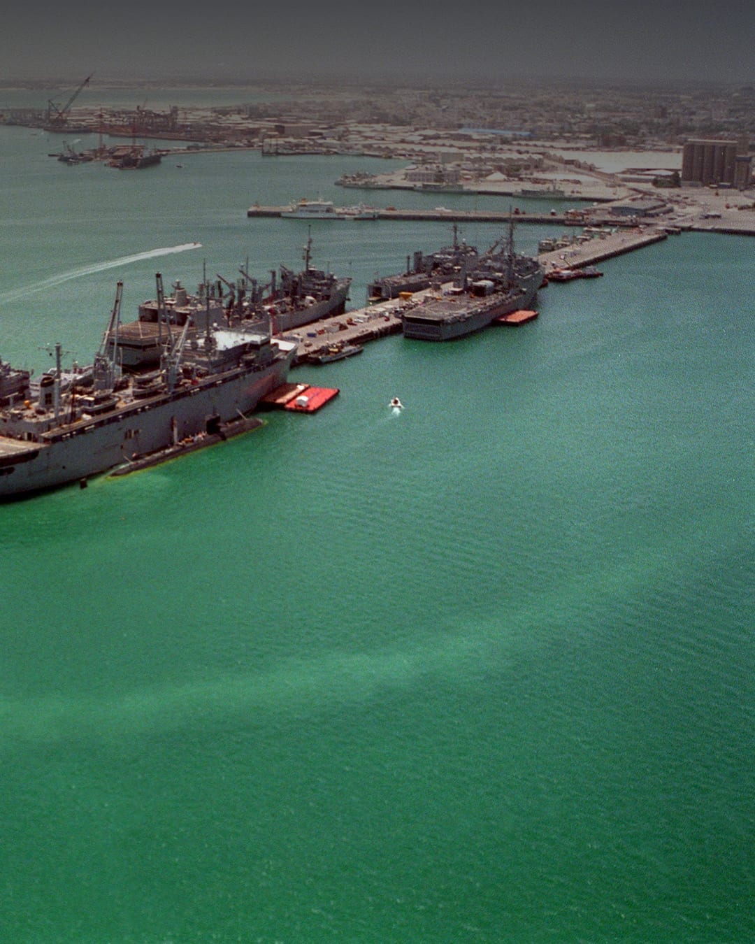 U.S. Navy ships moored at Naval Support Activity Bahrain