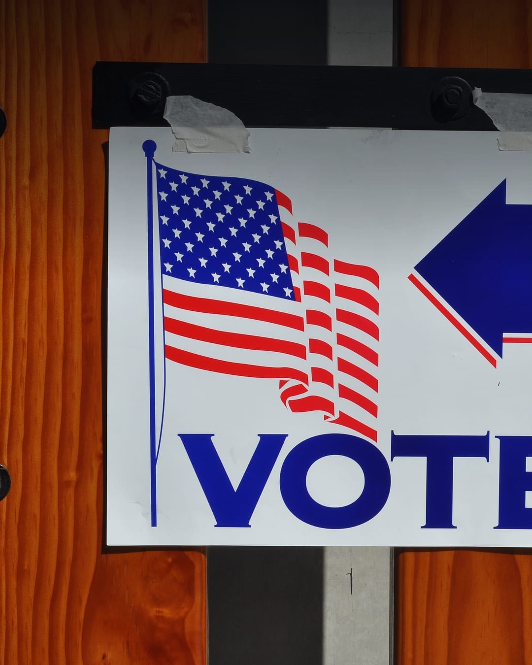 American flag at a voting station in the United States