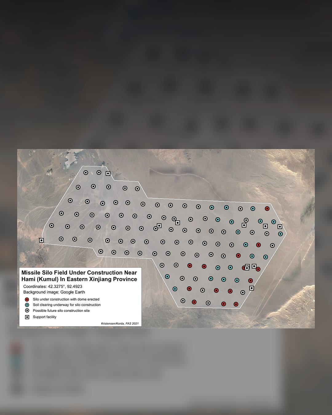 FAS satellite map of the Hami missile silo field under construction in Xinjiang