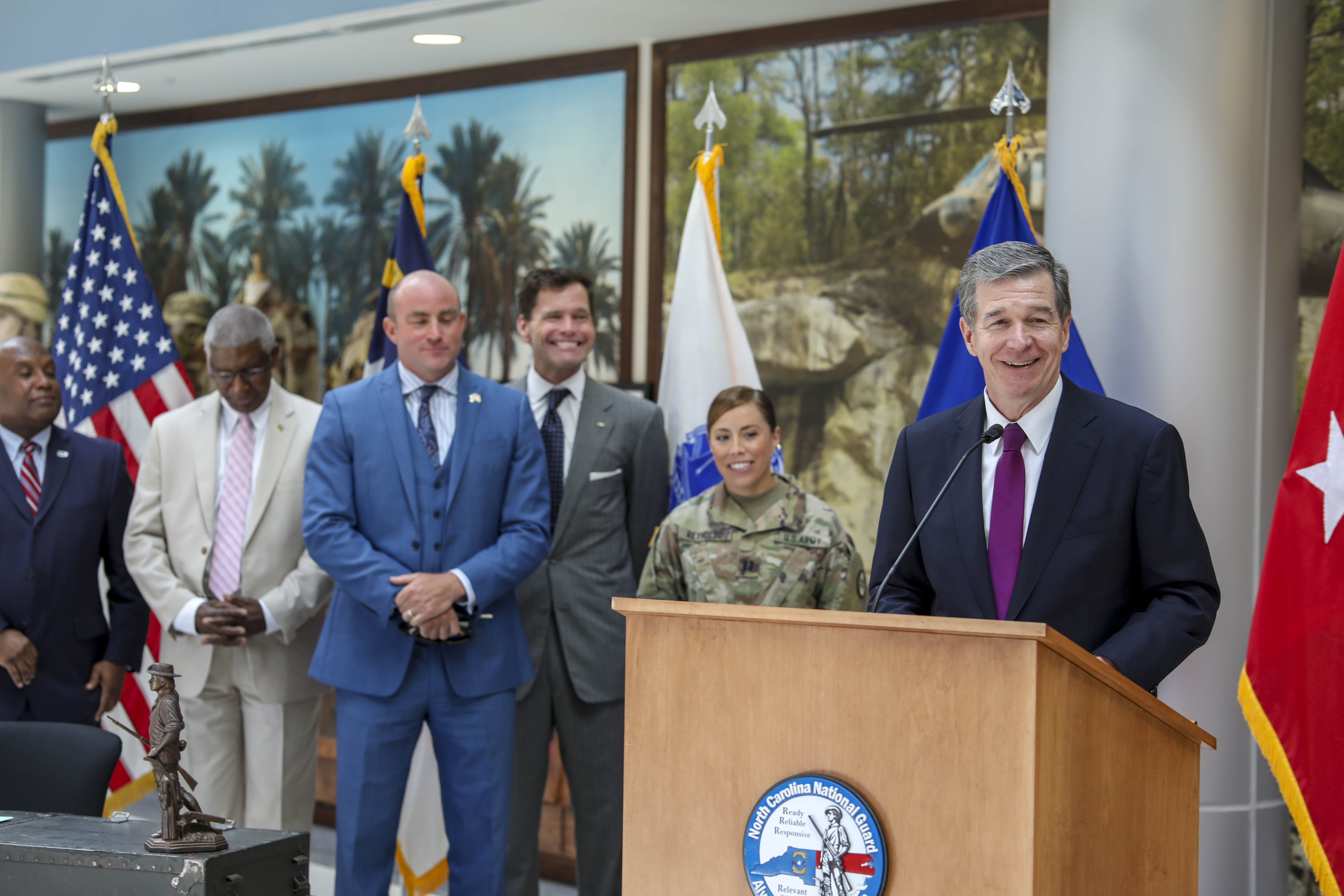 North Carolina Gov. Roy Cooper speaking at a 2019 bill-signing ceremony in Raleigh