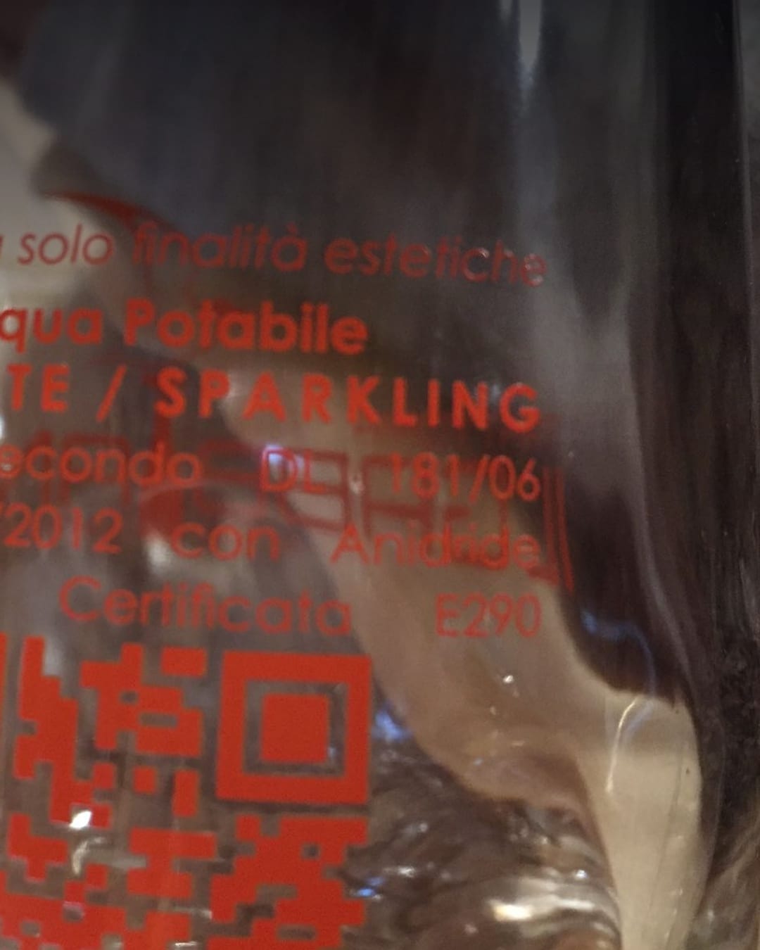 A label for tap water served from a dispenser