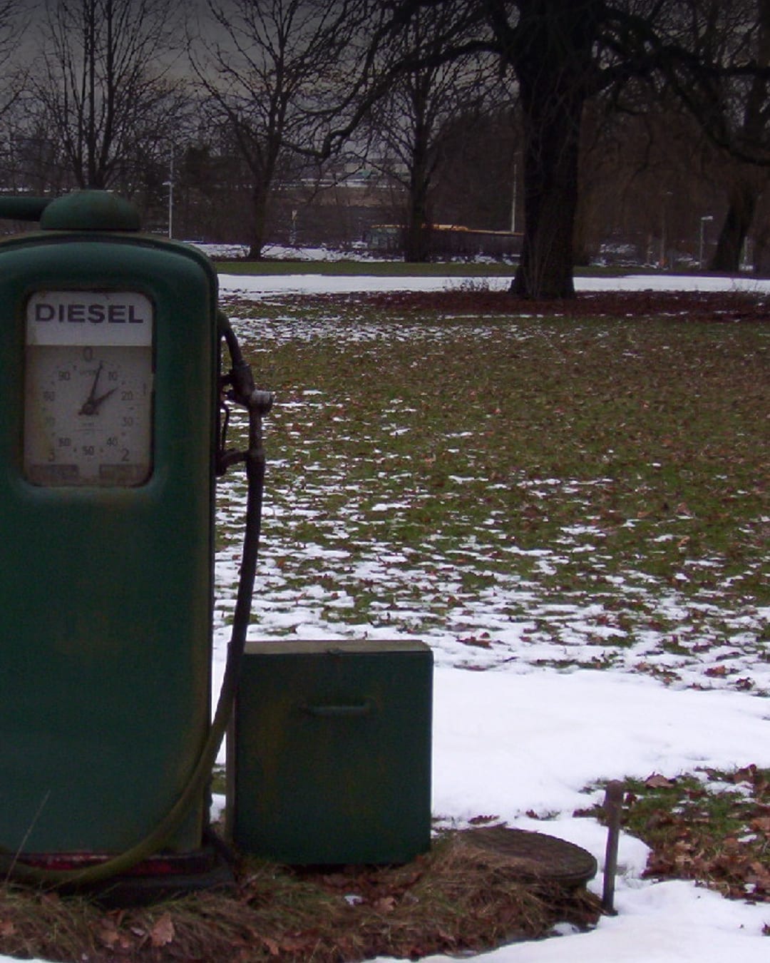 A diesel fuel pump nozzle and label