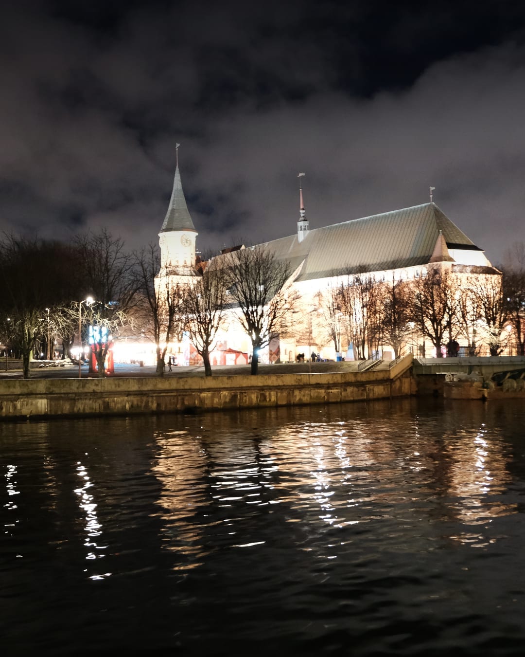Kaliningrad's Pregolya River, Kant Island and cathedral at night