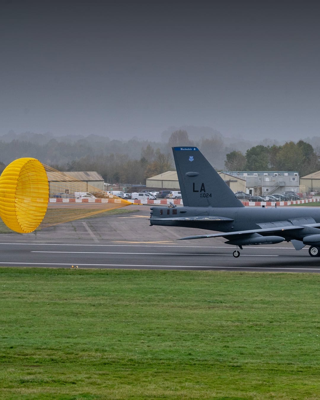 A U.S. Air Force B-52H Stratofortress on the flightline at RAF Fairford.