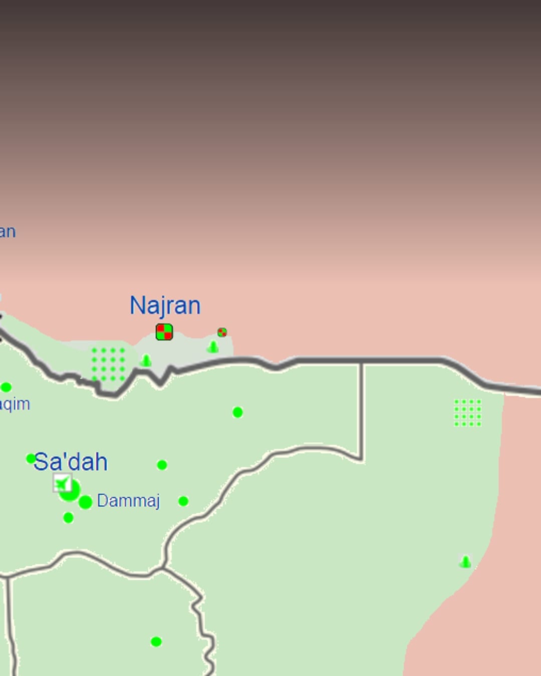 Map of the Saudi-Yemeni conflict showing areas of control
