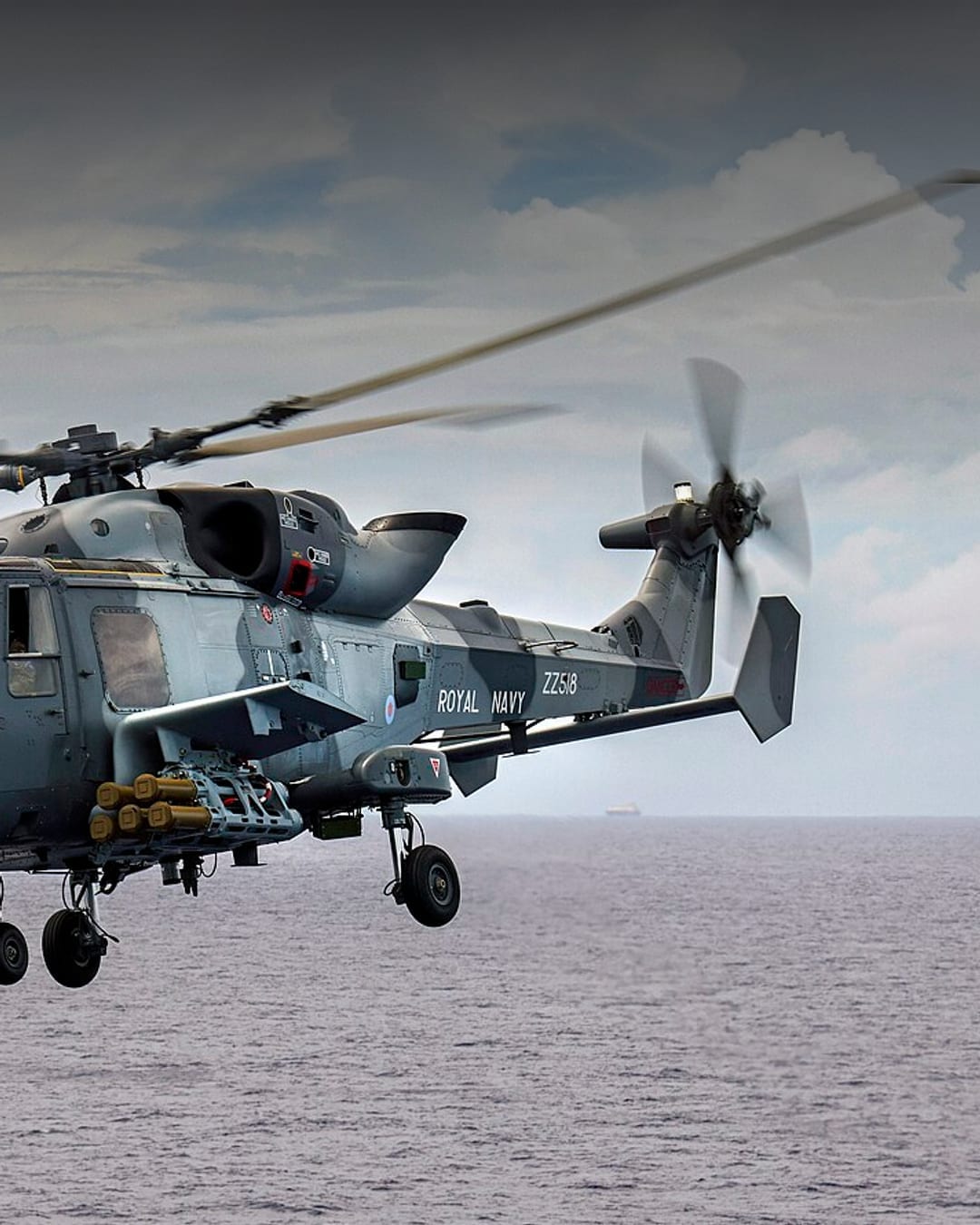 Royal Navy Wildcat helicopter equipped with Martlet missiles
