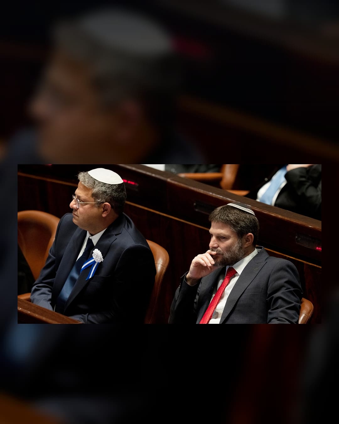 Itamar Ben-Gvir and Bezalel Smotrich seated in the Knesset