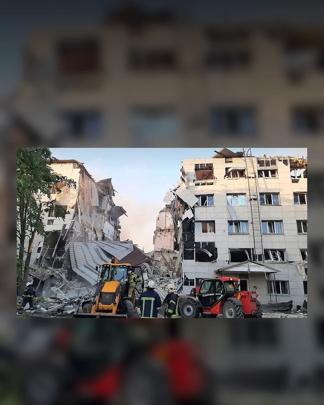 Rescue work and damaged buildings after Starobilsk strike