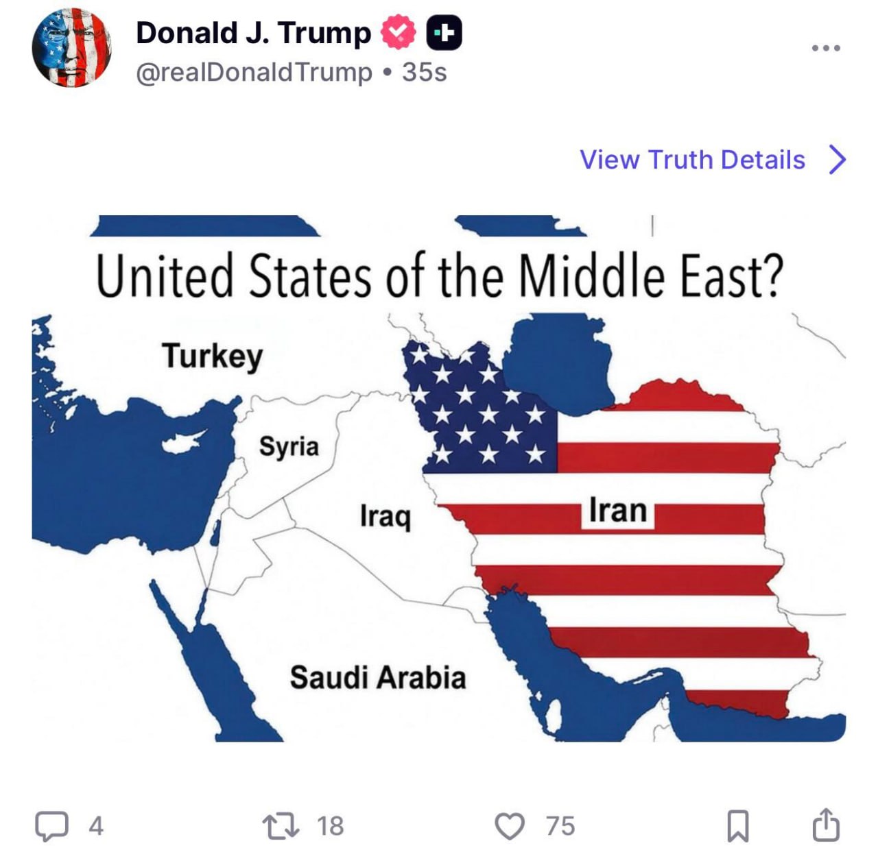 Trump Posted a U.S.-Flag Middle East Map. The Viral Caption Is the Part to Check